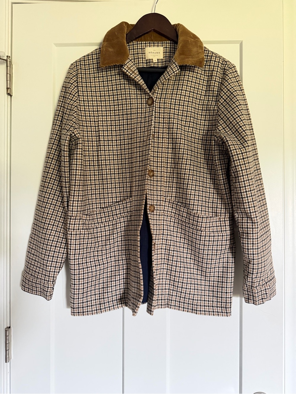 Sezane Women's Will Jacket- Houndstooth
Jacket with Corduroy Collar, Size M - Picture 2 of 5